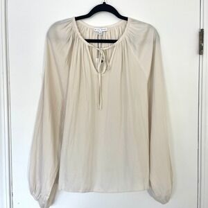 NWT MIOU MUSE Ivory/Cream Tie Neck Long Sleeve‎ Satin Peasant Blouse Size Small